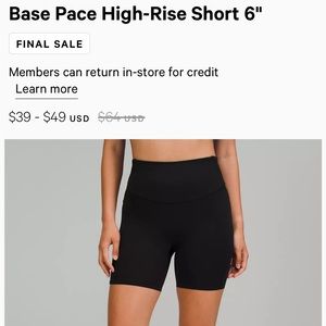 Lululemon High Rise Pace Shorts 6” Size 12
